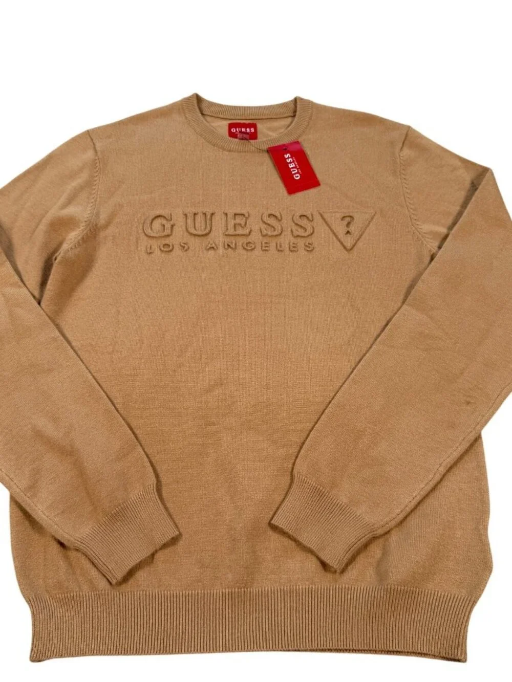 GUESS Tero Emboss Sweater Sweater M Brown Rayon Pullover Made in Bangladesh NWT